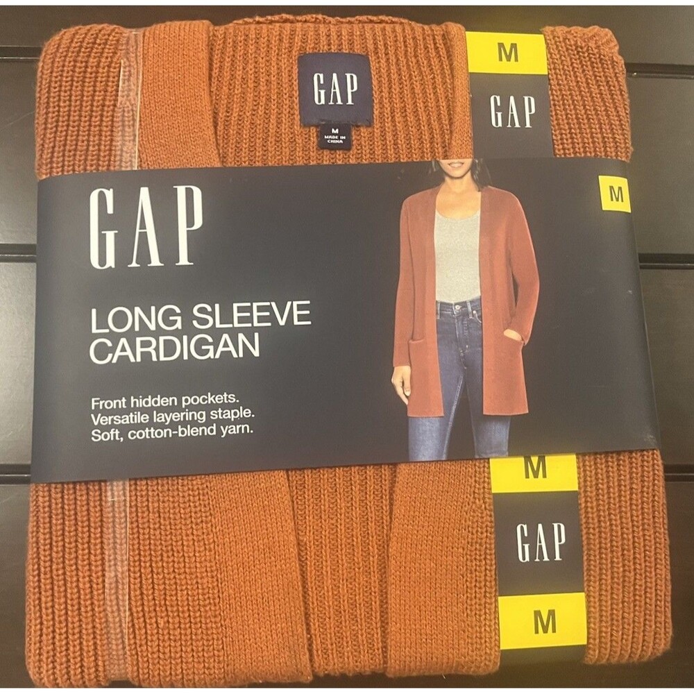 GAP Camel Brown Cotton Blend Open Front Cardigan Sweater w/ Pockets Women’s M